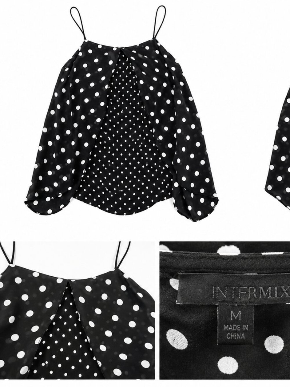 Intermix Black & White Polka Dot Open Front Blouse – Size Medium